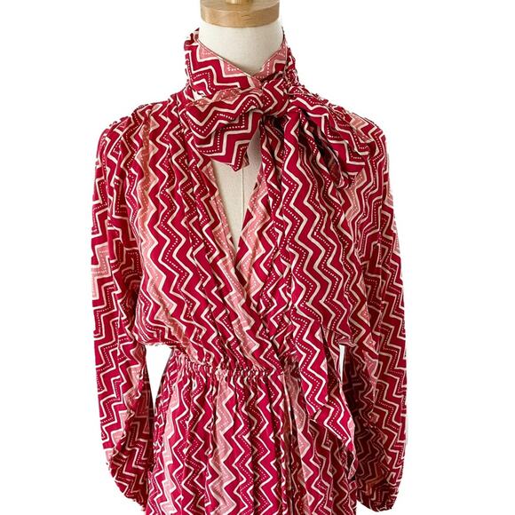Natalie Martin Nico L/S Mini hand dyed batik wrap dress red pink size medium M - Picture 11 of 16